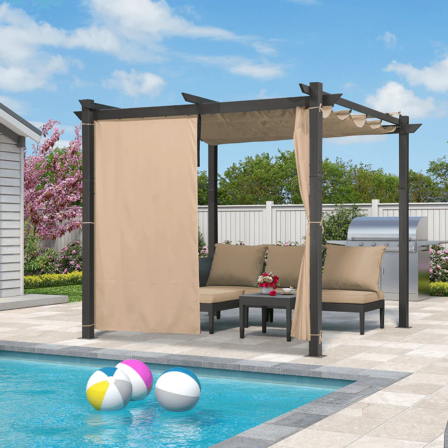 PURPLE LEAF Outdoor Retractable Pergola with Sun Shade Canopy Patio Aluminum Pergola With Curtains - Image 148
