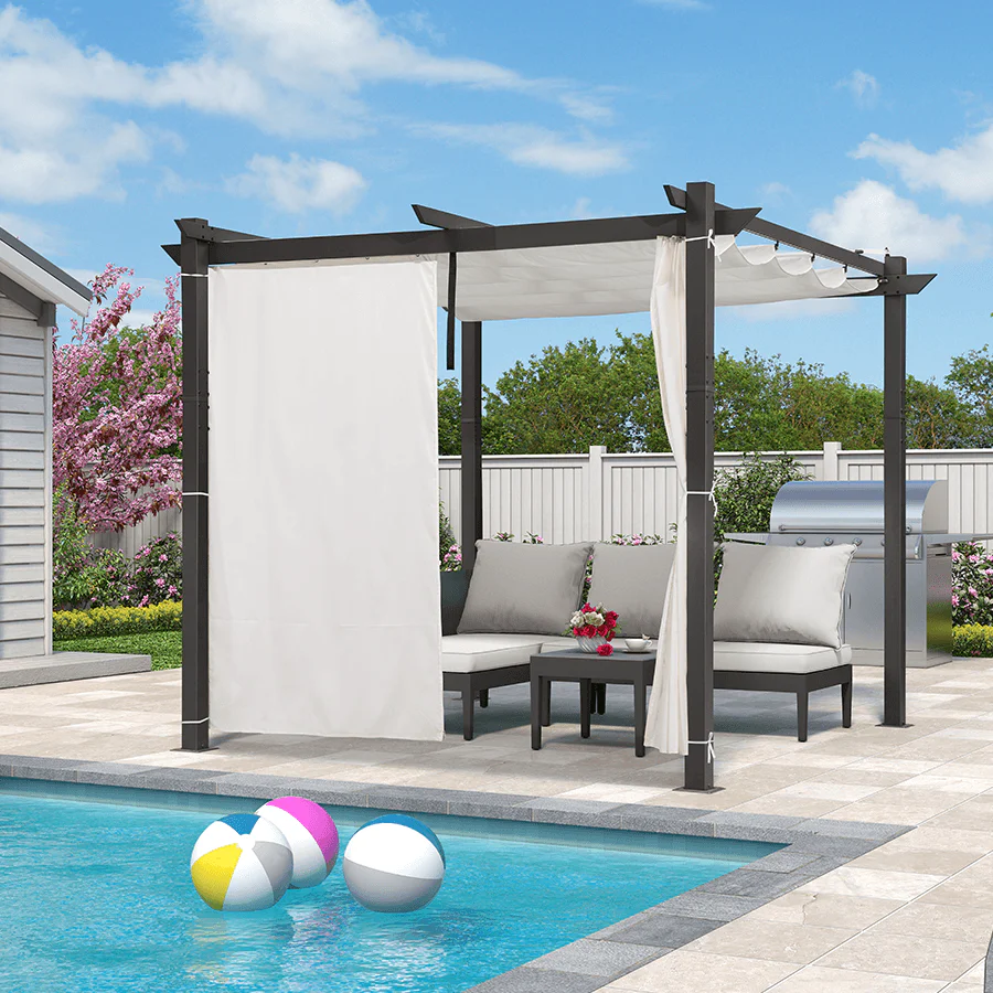 PURPLE LEAF Outdoor Retractable Pergola with Sun Shade Canopy Patio Aluminum Pergola With Curtains - Image 149