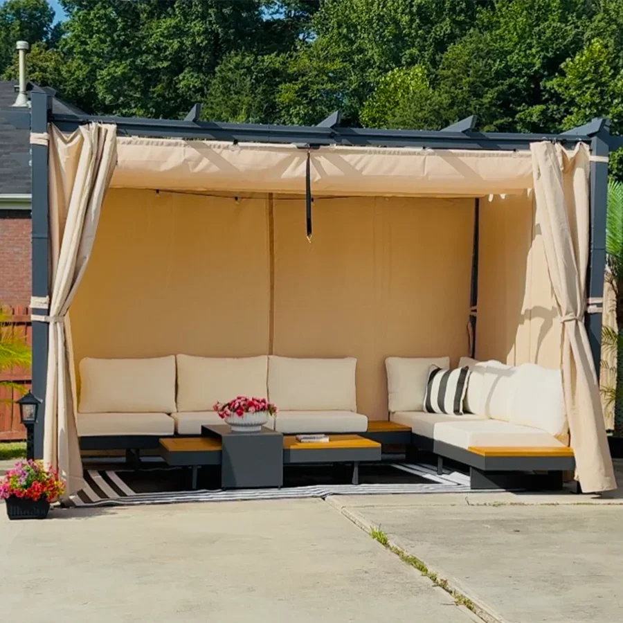 PURPLE LEAF Outdoor Retractable Pergola with Sun Shade Canopy Patio Aluminum Pergola With Curtains - Image 152