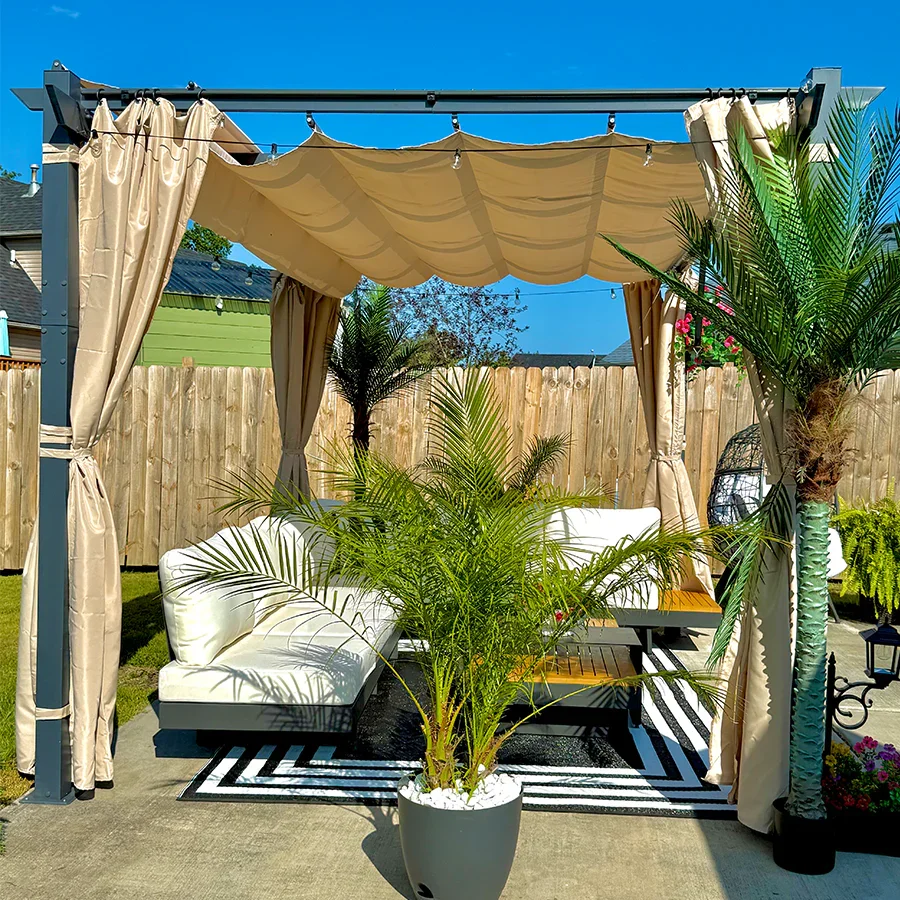 PURPLE LEAF Outdoor Retractable Pergola with Sun Shade Canopy Patio Aluminum Pergola With Curtains - Image 153