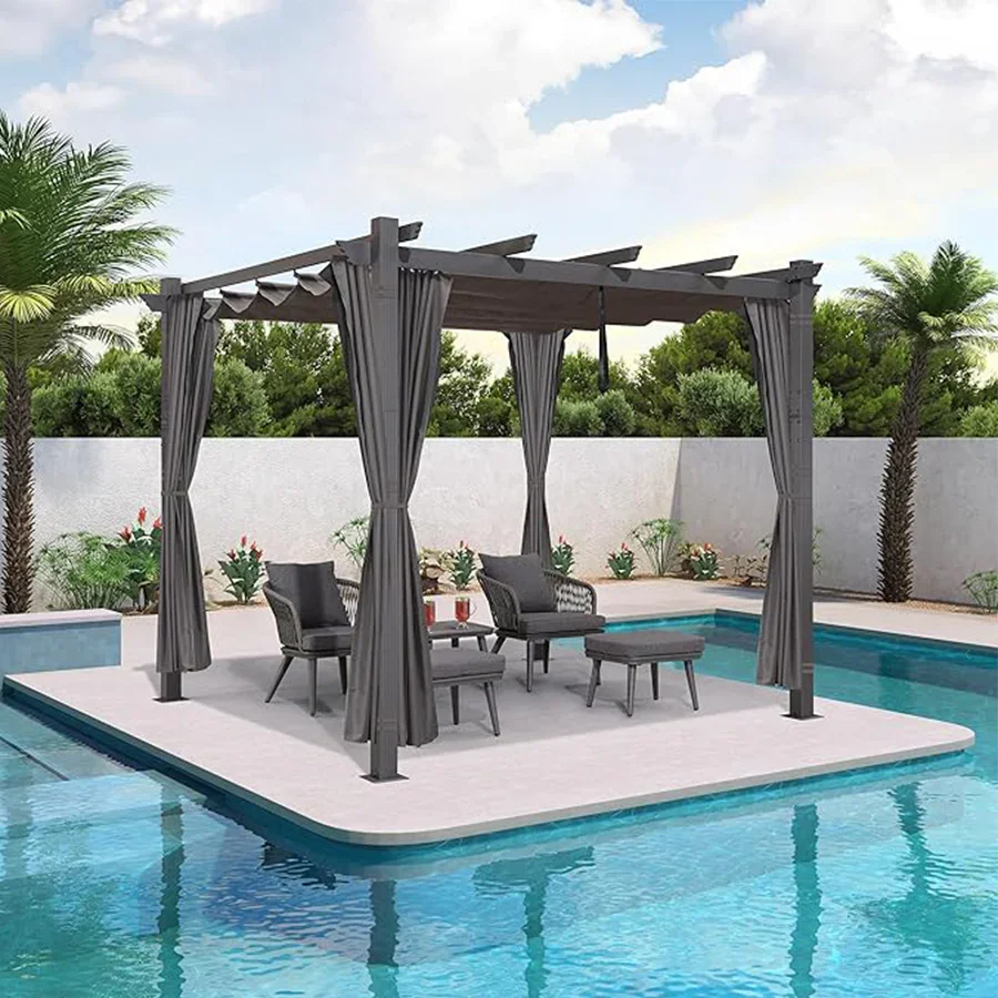 PURPLE LEAF Outdoor Retractable Pergola with Sun Shade Canopy Patio Aluminum Pergola With Curtains - Image 160