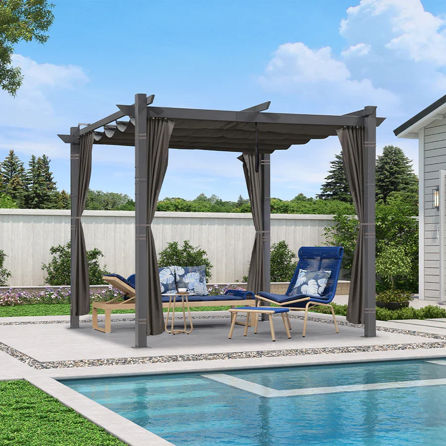 PURPLE LEAF Outdoor Retractable Pergola with Sun Shade Canopy Patio Aluminum Pergola With Curtains - Image 166