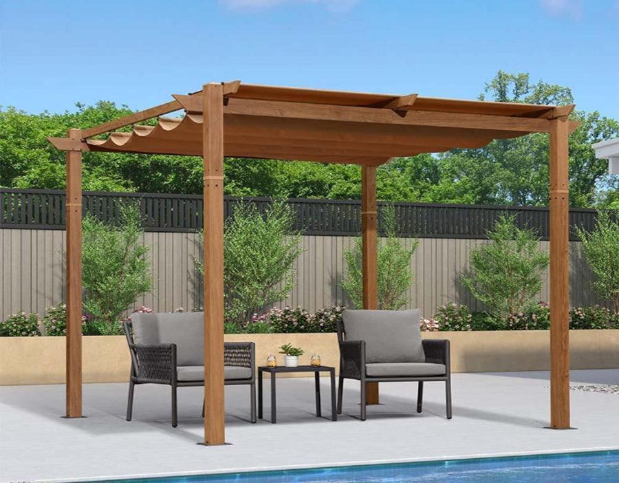 PURPLE LEAF Outdoor Retractable Pergola with Sun Shade Canopy Patio Metal Shelter for Garden Pavilion Natural Wood Grain Frame Grill Gazebo - Image 9