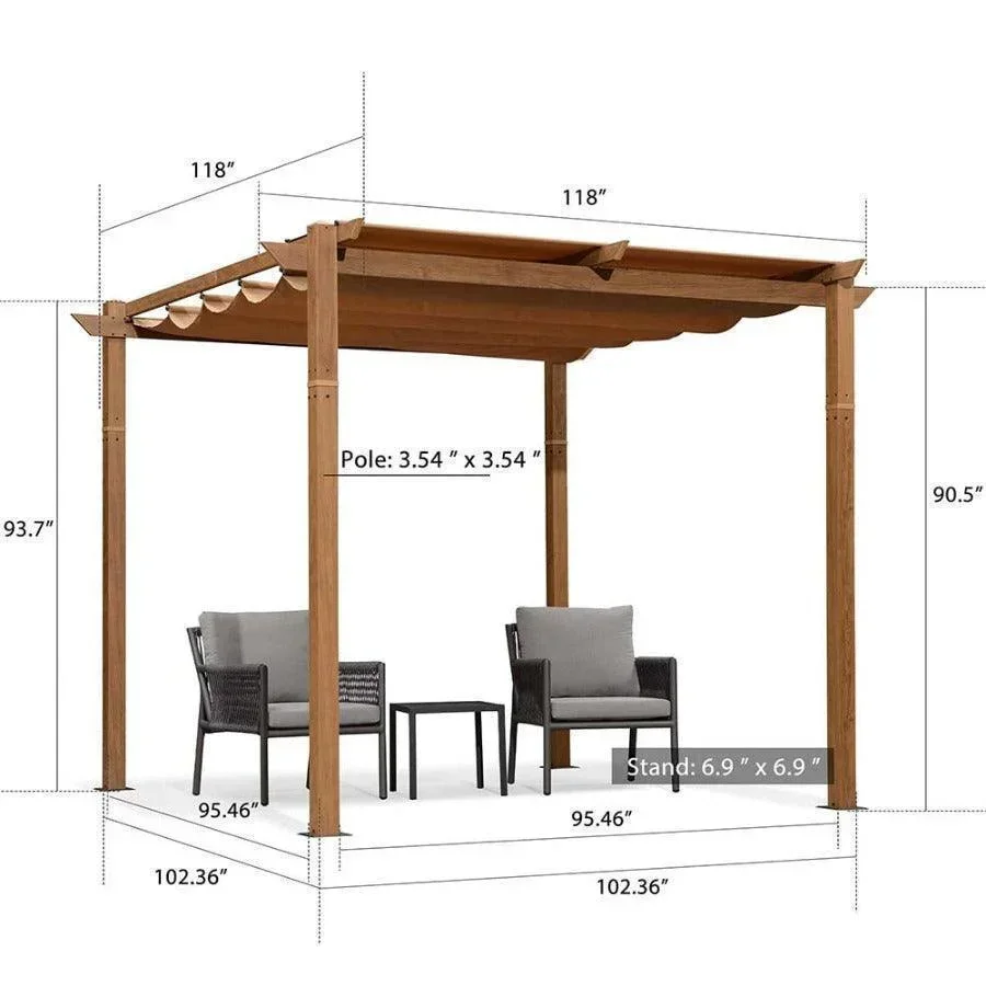 PURPLE LEAF Outdoor Retractable Pergola with Sun Shade Canopy Patio Metal Shelter for Garden Pavilion Natural Wood Grain Frame Grill Gazebo - Image 12