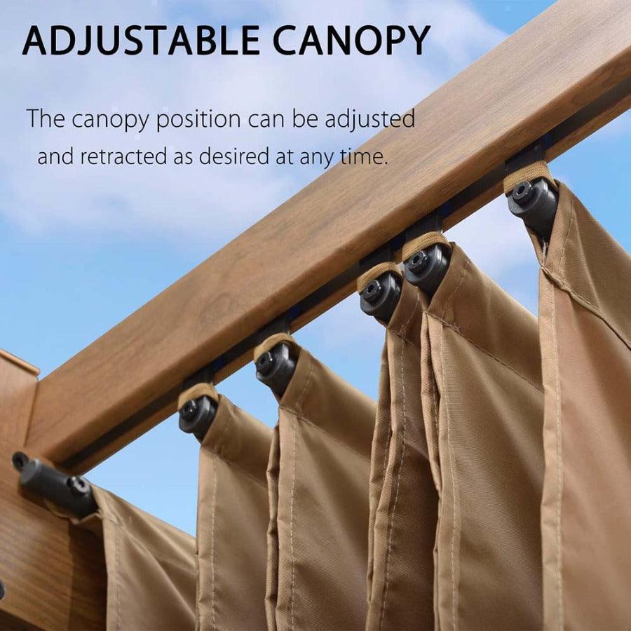 PURPLE LEAF Outdoor Retractable Pergola with Sun Shade Canopy Patio Metal Shelter for Garden Pavilion Natural Wood Grain Frame Grill Gazebo - Image 15