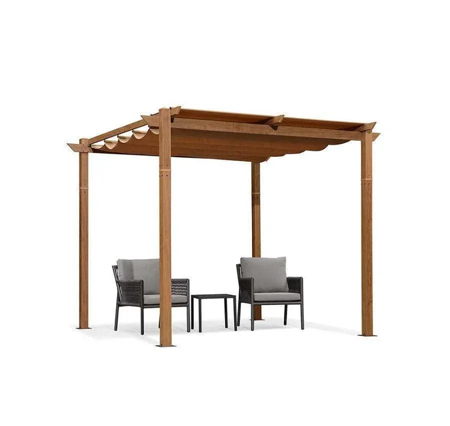 PURPLE LEAF Outdoor Retractable Pergola with Sun Shade Canopy Patio Metal Shelter for Garden Pavilion Natural Wood Grain Frame Grill Gazebo - Image 16