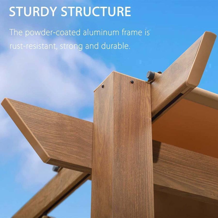 PURPLE LEAF Outdoor Retractable Pergola with Sun Shade Canopy Patio Metal Shelter for Garden Pavilion Natural Wood Grain Frame Grill Gazebo - Image 17