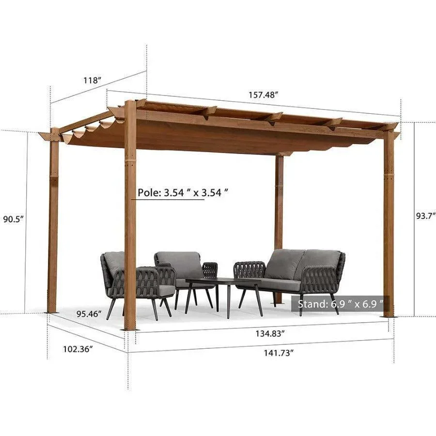 PURPLE LEAF Outdoor Retractable Pergola with Sun Shade Canopy Patio Metal Shelter for Garden Pavilion Natural Wood Grain Frame Grill Gazebo - Image 18