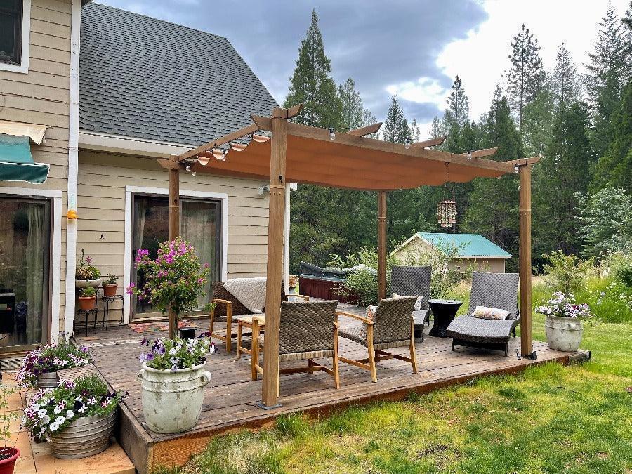 PURPLE LEAF Outdoor Retractable Pergola with Sun Shade Canopy Patio Metal Shelter for Garden Pavilion Natural Wood Grain Frame Grill Gazebo - Image 22