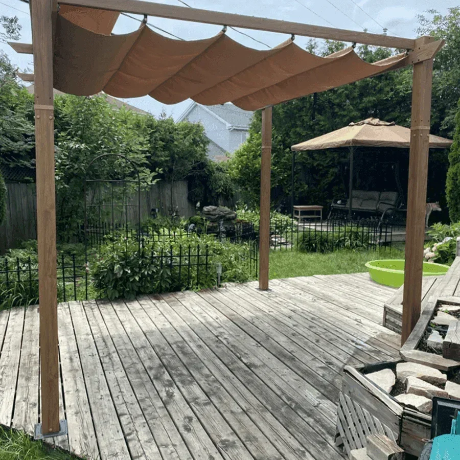 PURPLE LEAF Outdoor Retractable Pergola with Sun Shade Canopy Patio Metal Shelter for Garden Pavilion Natural Wood Grain Frame Grill Gazebo - Image 23