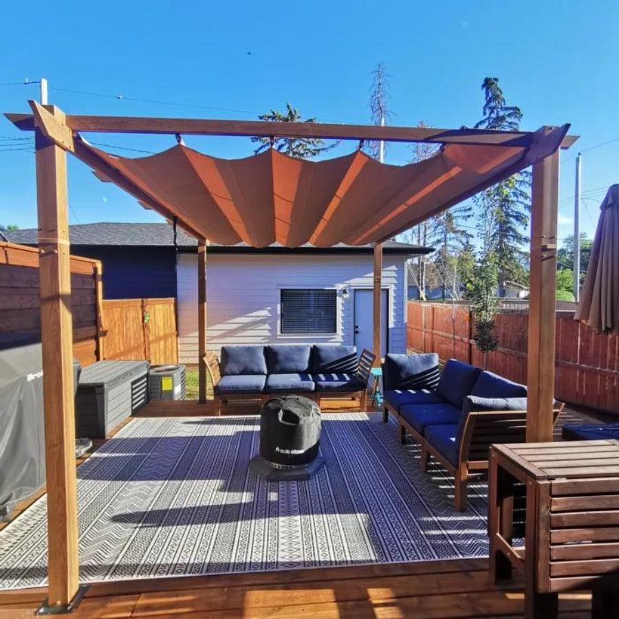 PURPLE LEAF Outdoor Retractable Pergola with Sun Shade Canopy Patio Metal Shelter for Garden Pavilion Natural Wood Grain Frame Grill Gazebo - Image 24