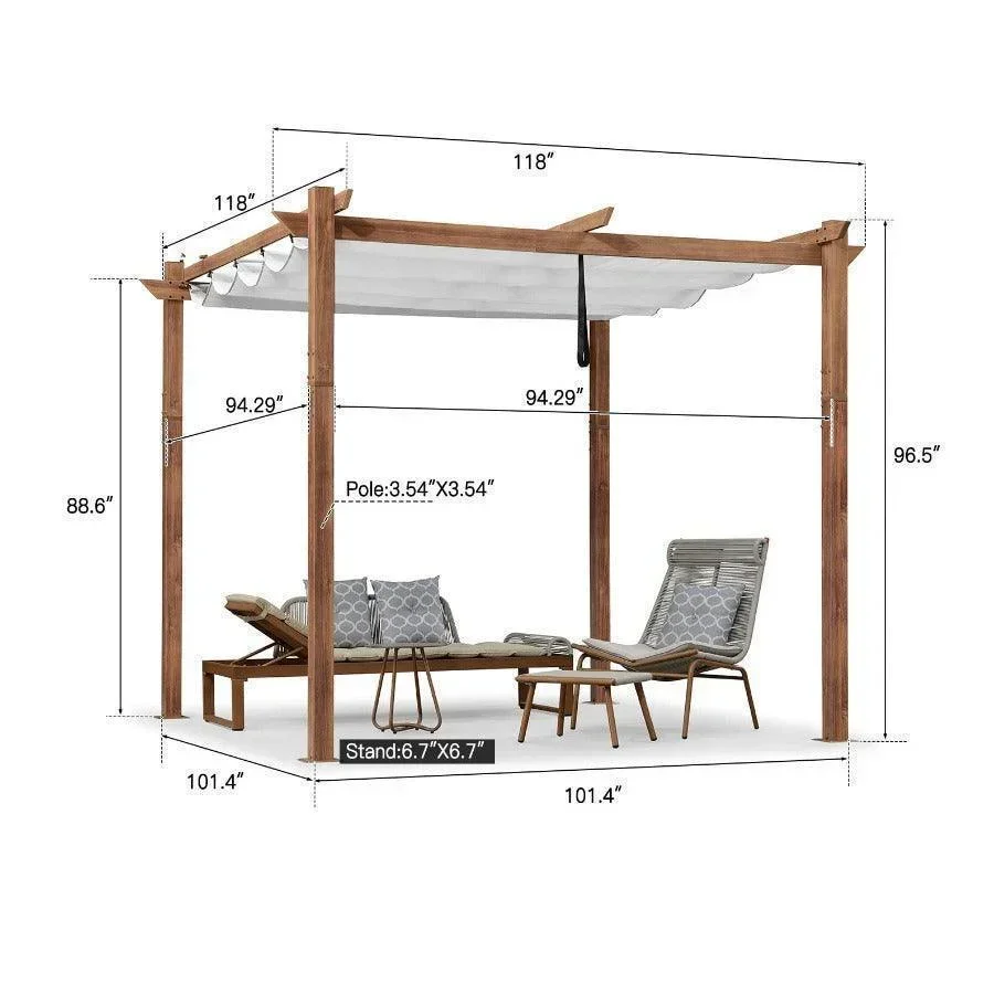 PURPLE LEAF Outdoor Retractable Pergola with Sun Shade Canopy Patio Metal Shelter for Garden Pavilion Natural Wood Grain Frame Grill Gazebo - Image 26