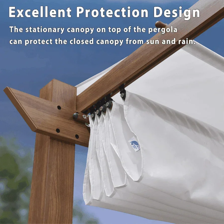 PURPLE LEAF Outdoor Retractable Pergola with Sun Shade Canopy Patio Metal Shelter for Garden Pavilion Natural Wood Grain Frame Grill Gazebo - Image 29