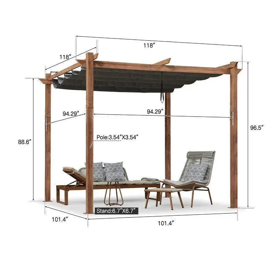 PURPLE LEAF Outdoor Retractable Pergola with Sun Shade Canopy Patio Metal Shelter for Garden Pavilion Natural Wood Grain Frame Grill Gazebo - Image 34