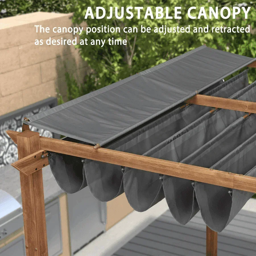 PURPLE LEAF Outdoor Retractable Pergola with Sun Shade Canopy Patio Metal Shelter for Garden Pavilion Natural Wood Grain Frame Grill Gazebo - Image 36