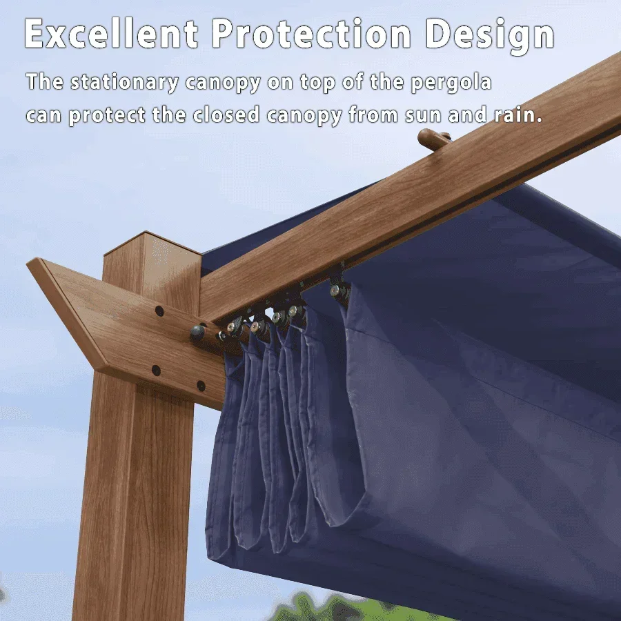 PURPLE LEAF Outdoor Retractable Pergola with Sun Shade Canopy Patio Metal Shelter for Garden Pavilion Natural Wood Grain Frame Grill Gazebo - Image 44