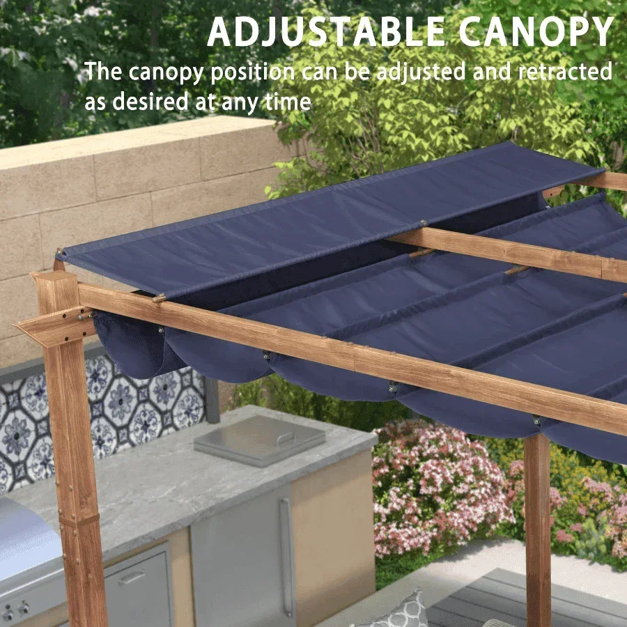 PURPLE LEAF Outdoor Retractable Pergola with Sun Shade Canopy Patio Metal Shelter for Garden Pavilion Natural Wood Grain Frame Grill Gazebo - Image 47
