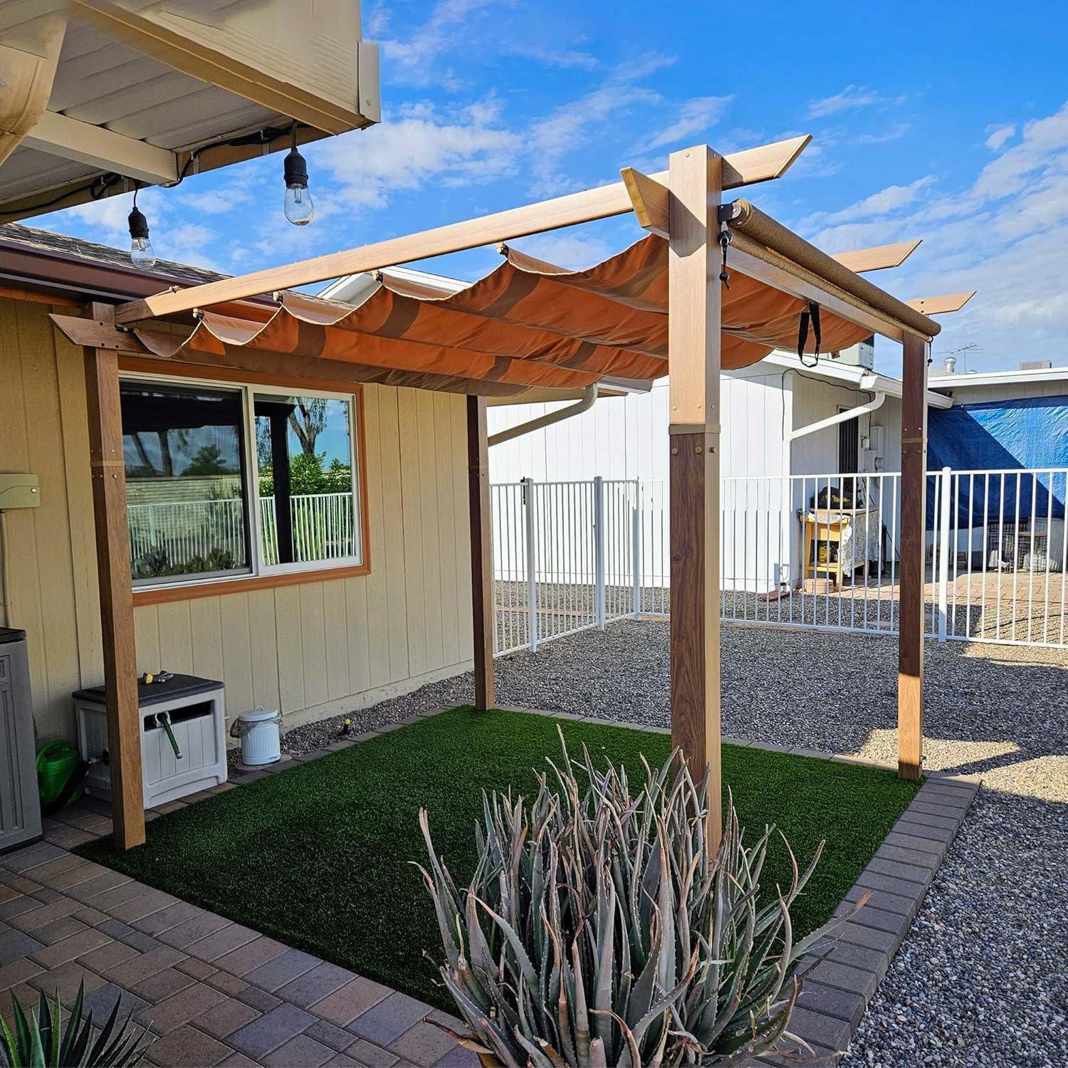 PURPLE LEAF Outdoor Retractable Pergola with Sun Shade Canopy Patio Metal Shelter for Garden Pavilion Natural Wood Grain Frame Grill Gazebo - Image 3