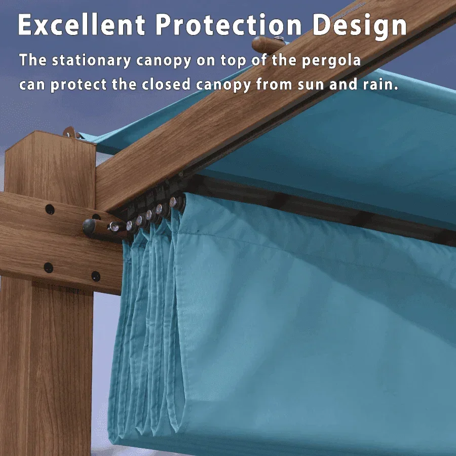 PURPLE LEAF Outdoor Retractable Pergola with Sun Shade Canopy Patio Metal Shelter for Garden Pavilion Natural Wood Grain Frame Grill Gazebo - Image 51