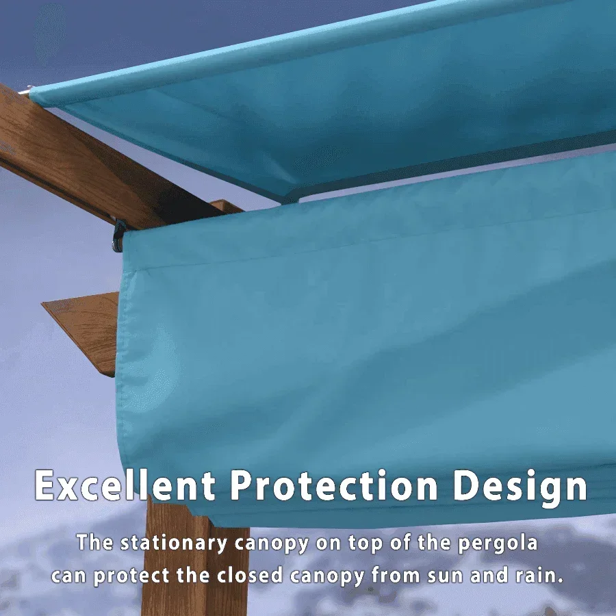 PURPLE LEAF Outdoor Retractable Pergola with Sun Shade Canopy Patio Metal Shelter for Garden Pavilion Natural Wood Grain Frame Grill Gazebo - Image 56