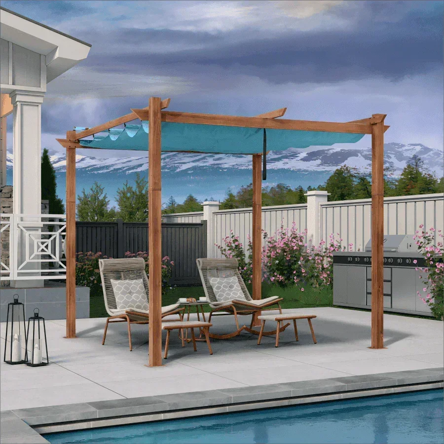 PURPLE LEAF Outdoor Retractable Pergola with Sun Shade Canopy Patio Metal Shelter for Garden Pavilion Natural Wood Grain Frame Grill Gazebo - Image 60