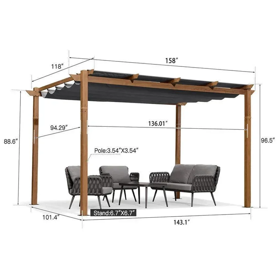 PURPLE LEAF Outdoor Retractable Pergola with Sun Shade Canopy Patio Metal Shelter for Garden Pavilion Natural Wood Grain Frame Grill Gazebo - Image 64