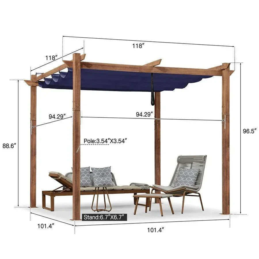 PURPLE LEAF Outdoor Retractable Pergola with Sun Shade Canopy Patio Metal Shelter for Garden Pavilion Natural Wood Grain Frame Grill Gazebo - Image 65