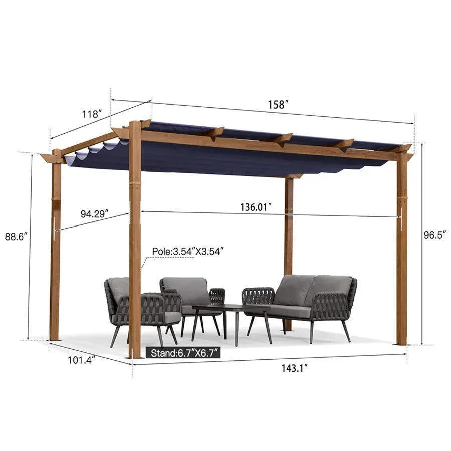 PURPLE LEAF Outdoor Retractable Pergola with Sun Shade Canopy Patio Metal Shelter for Garden Pavilion Natural Wood Grain Frame Grill Gazebo - Image 66
