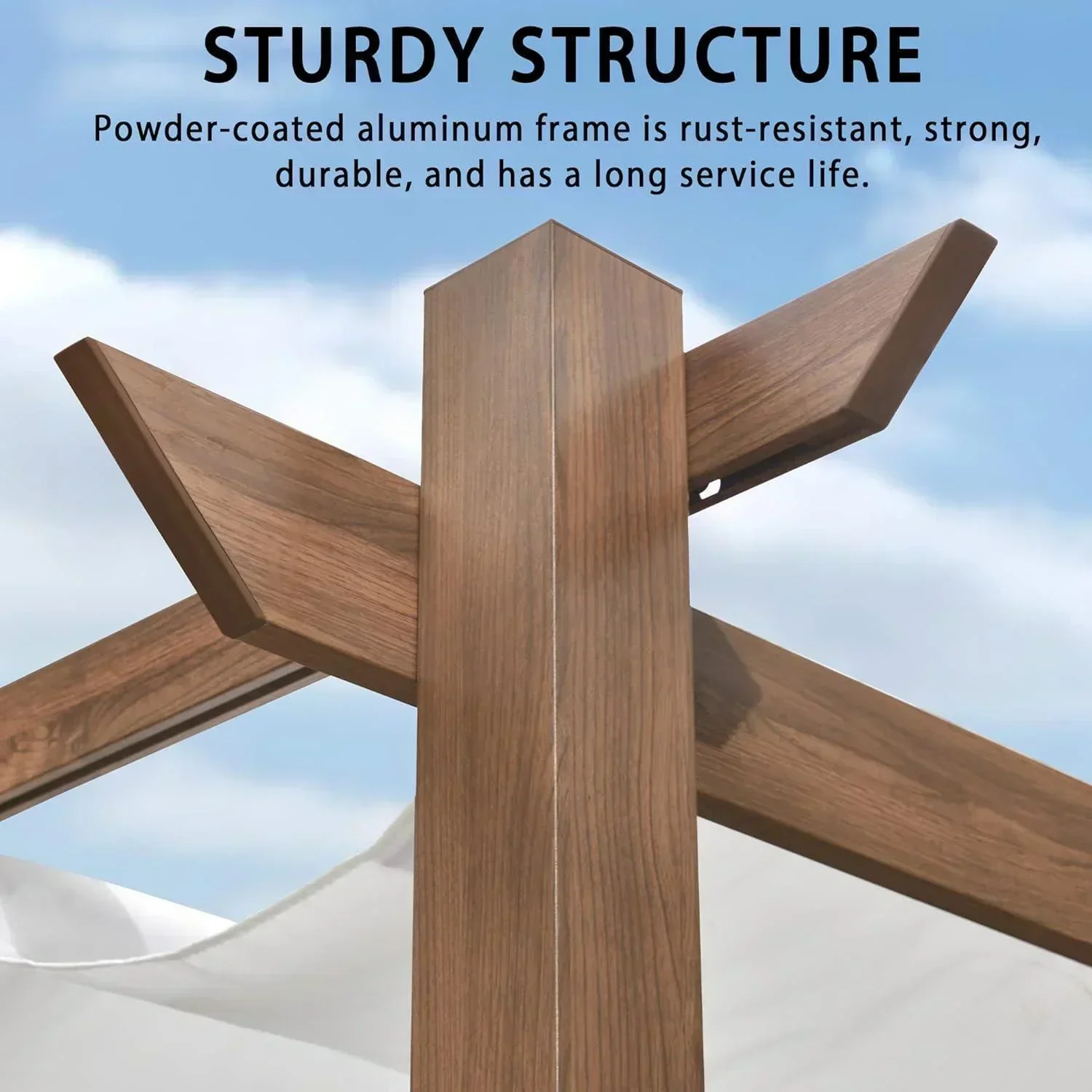 PURPLE LEAF Outdoor Retractable Pergola with Sun Shade Canopy Patio Metal Shelter for Garden Pavilion Natural Wood Grain Frame Grill Gazebo - Image 67