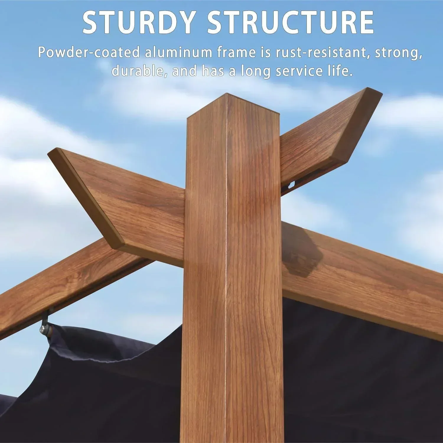 PURPLE LEAF Outdoor Retractable Pergola with Sun Shade Canopy Patio Metal Shelter for Garden Pavilion Natural Wood Grain Frame Grill Gazebo - Image 68