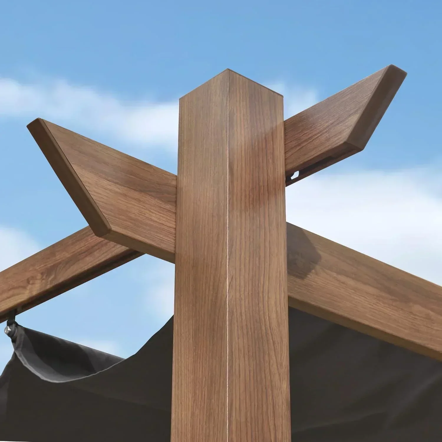 PURPLE LEAF Outdoor Retractable Pergola with Sun Shade Canopy Patio Metal Shelter for Garden Pavilion Natural Wood Grain Frame Grill Gazebo - Image 70