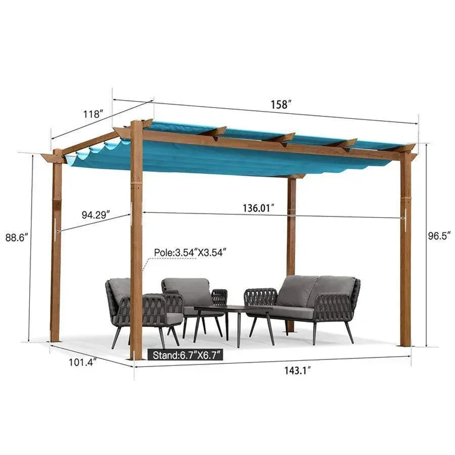 PURPLE LEAF Outdoor Retractable Pergola with Sun Shade Canopy Patio Metal Shelter for Garden Pavilion Natural Wood Grain Frame Grill Gazebo - Image 71