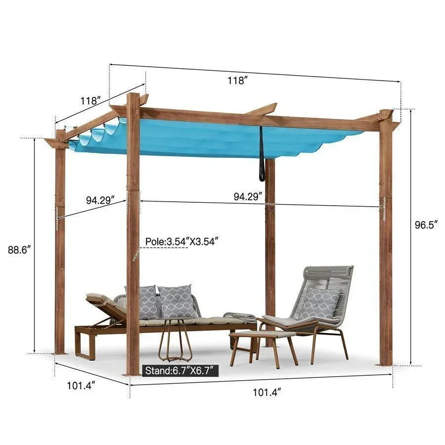 PURPLE LEAF Outdoor Retractable Pergola with Sun Shade Canopy Patio Metal Shelter for Garden Pavilion Natural Wood Grain Frame Grill Gazebo - Image 72