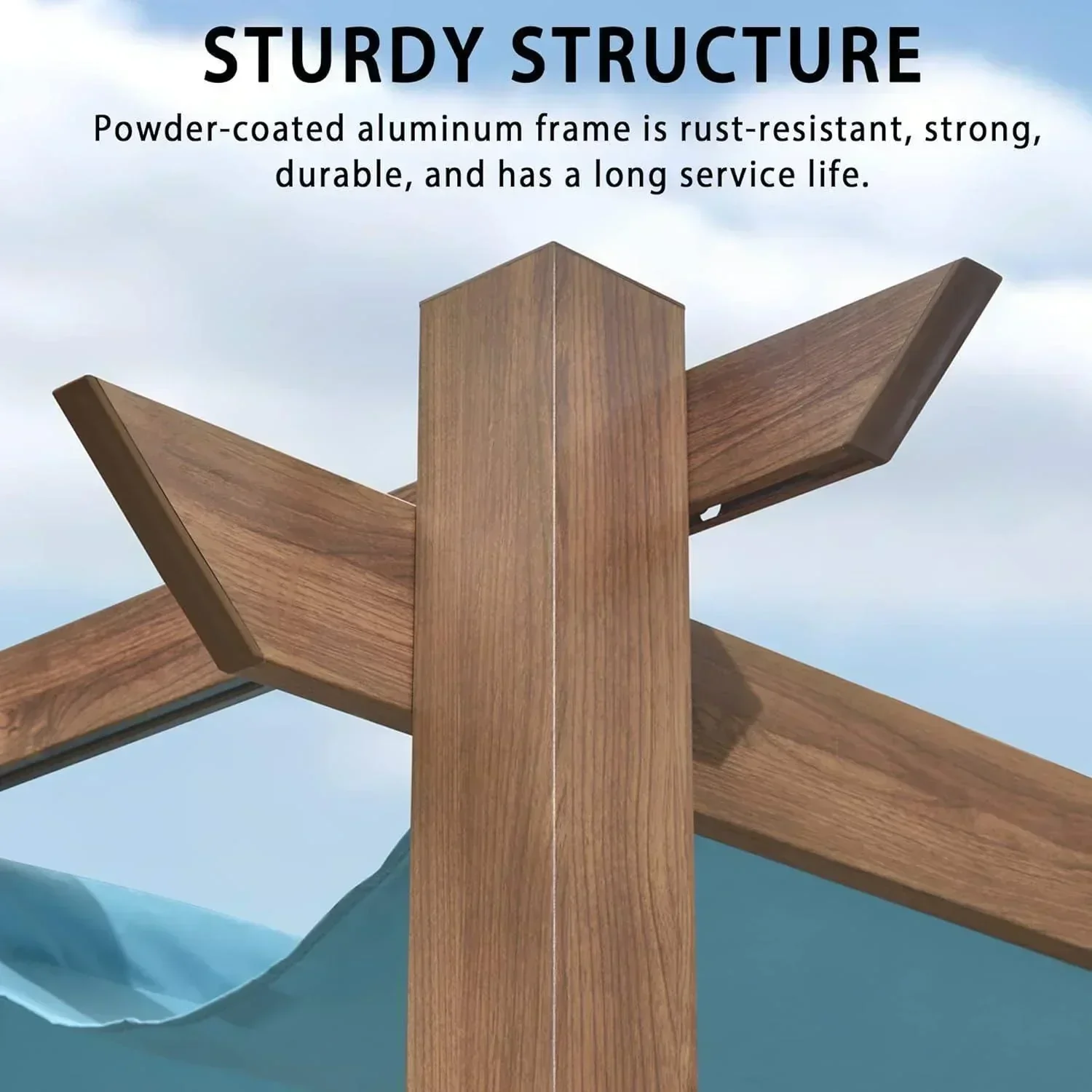 PURPLE LEAF Outdoor Retractable Pergola with Sun Shade Canopy Patio Metal Shelter for Garden Pavilion Natural Wood Grain Frame Grill Gazebo - Image 73