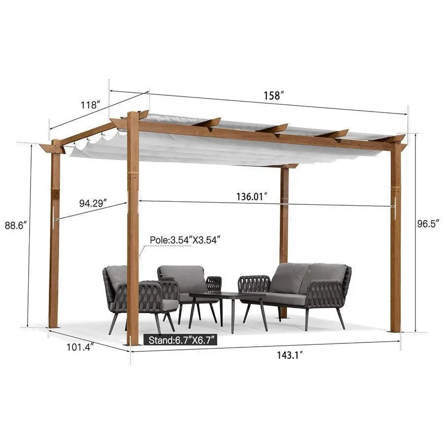 PURPLE LEAF Outdoor Retractable Pergola with Sun Shade Canopy Patio Metal Shelter for Garden Pavilion Natural Wood Grain Frame Grill Gazebo - Image 74