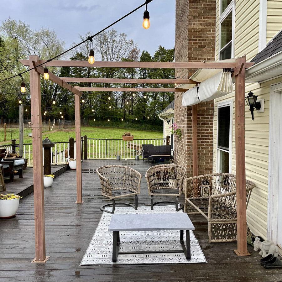 PURPLE LEAF Outdoor Retractable Pergola with Sun Shade Canopy Patio Metal Shelter for Garden Pavilion Natural Wood Grain Frame Grill Gazebo - Image 77