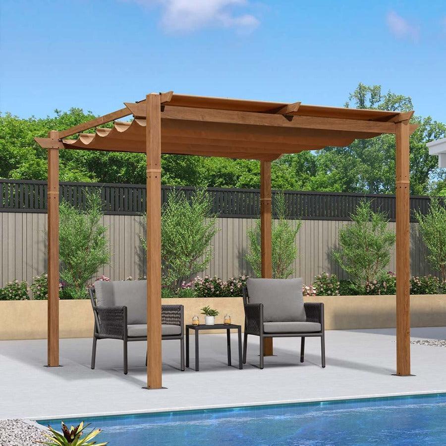 PURPLE LEAF Outdoor Retractable Pergola with Sun Shade Canopy Patio Metal Shelter for Garden Pavilion Natural Wood Grain Frame Grill Gazebo - Image 6