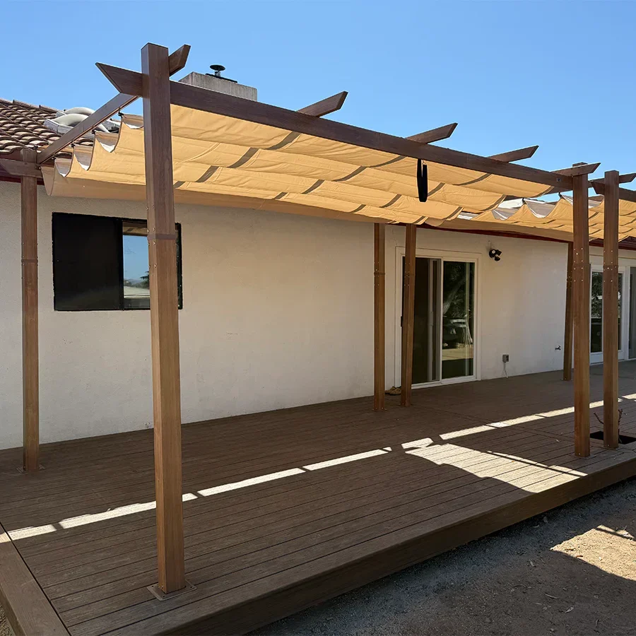 PURPLE LEAF Outdoor Retractable Pergola with Sun Shade Canopy Patio Metal Shelter for Garden Pavilion Natural Wood Grain Frame Grill Gazebo - Image 108