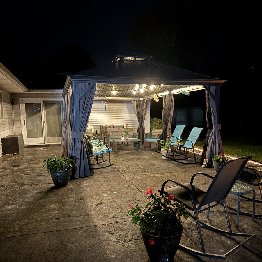 PURPLE LEAF Patio Gazebo for Backyard Grey Hardtop Galvanized Steel Roof Awning with String Lights-clear - Image 100