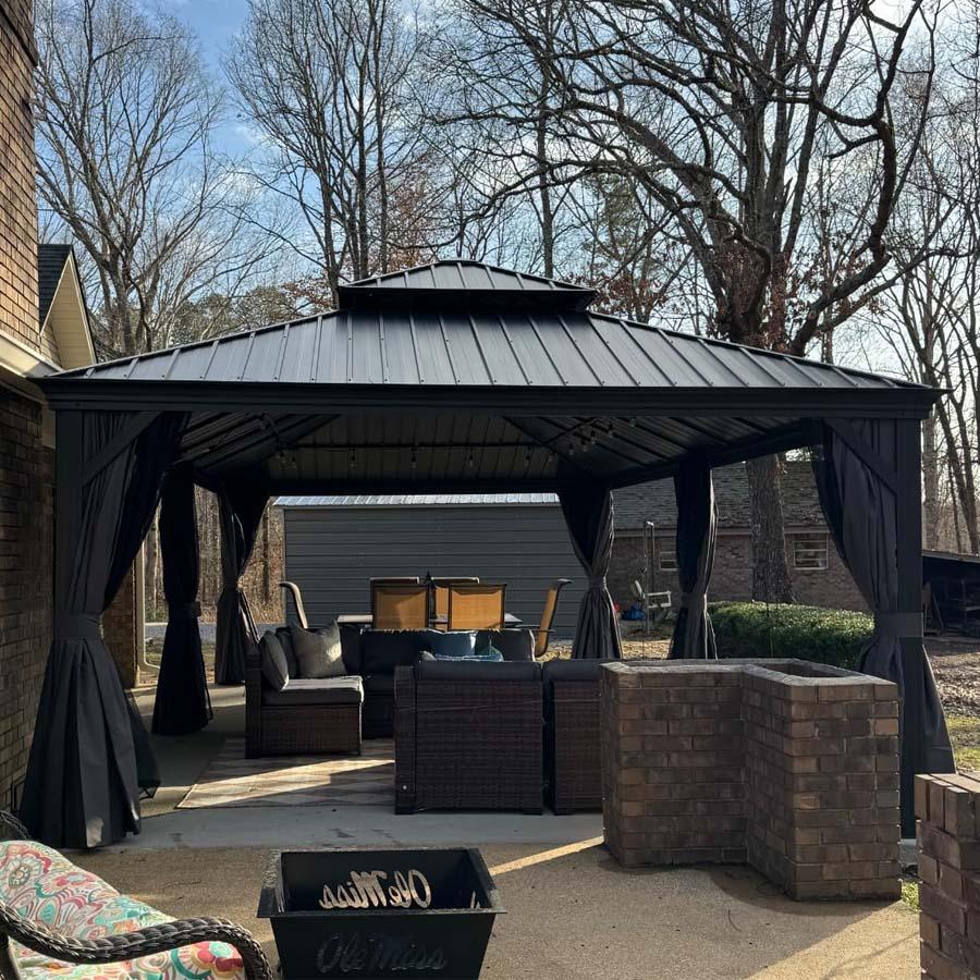 PURPLE LEAF Patio Gazebo for Backyard Grey Hardtop Galvanized Steel Roof Awning with String Lights-clear - Image 101