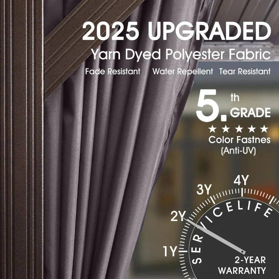 PURPLE LEAF Patio Gazebo for Backyard Grey Hardtop Galvanized Steel Roof Awning with String Lights-clear - Image 104