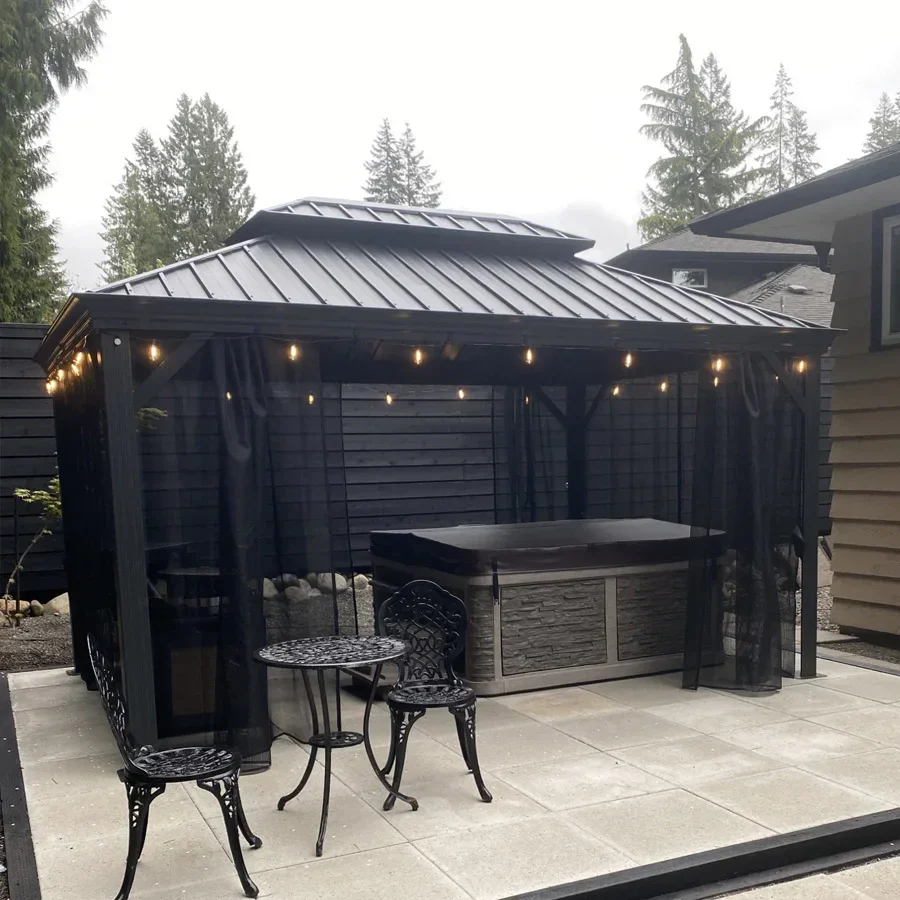 PURPLE LEAF Patio Gazebo for Backyard Grey Hardtop Galvanized Steel Roof Awning with String Lights-clear - Image 111