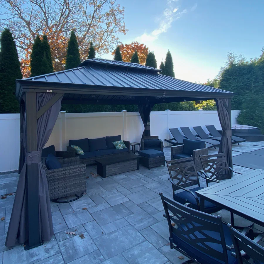 PURPLE LEAF Patio Gazebo for Backyard Grey Hardtop Galvanized Steel Roof Awning with String Lights-clear - Image 112