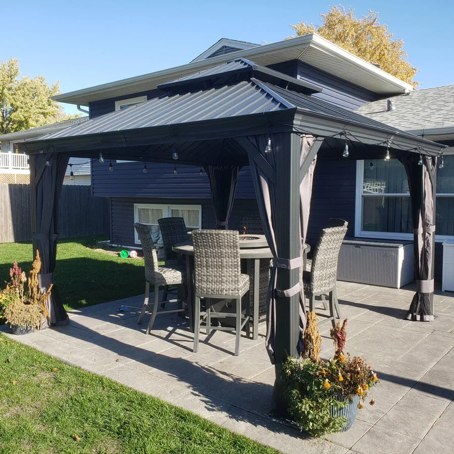 PURPLE LEAF Patio Gazebo for Backyard Grey Hardtop Galvanized Steel Roof Awning with String Lights-clear - Image 113