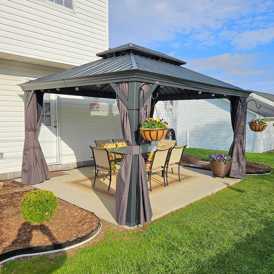PURPLE LEAF Patio Gazebo for Backyard Grey Hardtop Galvanized Steel Roof Awning with String Lights-clear - Image 114