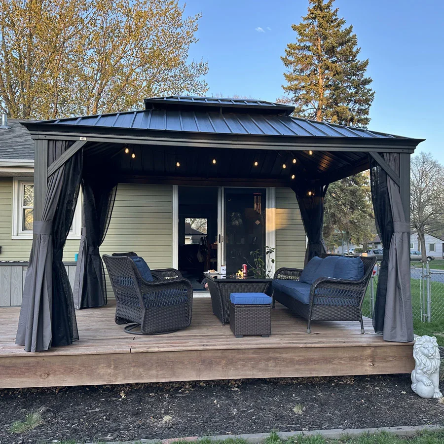 PURPLE LEAF Patio Gazebo for Backyard Grey Hardtop Galvanized Steel Roof Awning with String Lights-clear - Image 115