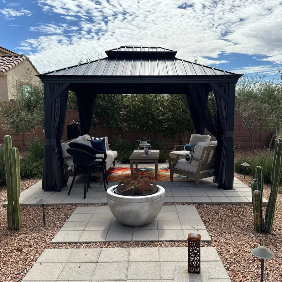 PURPLE LEAF Patio Gazebo for Backyard Grey Hardtop Galvanized Steel Roof Awning with String Lights-clear - Image 118