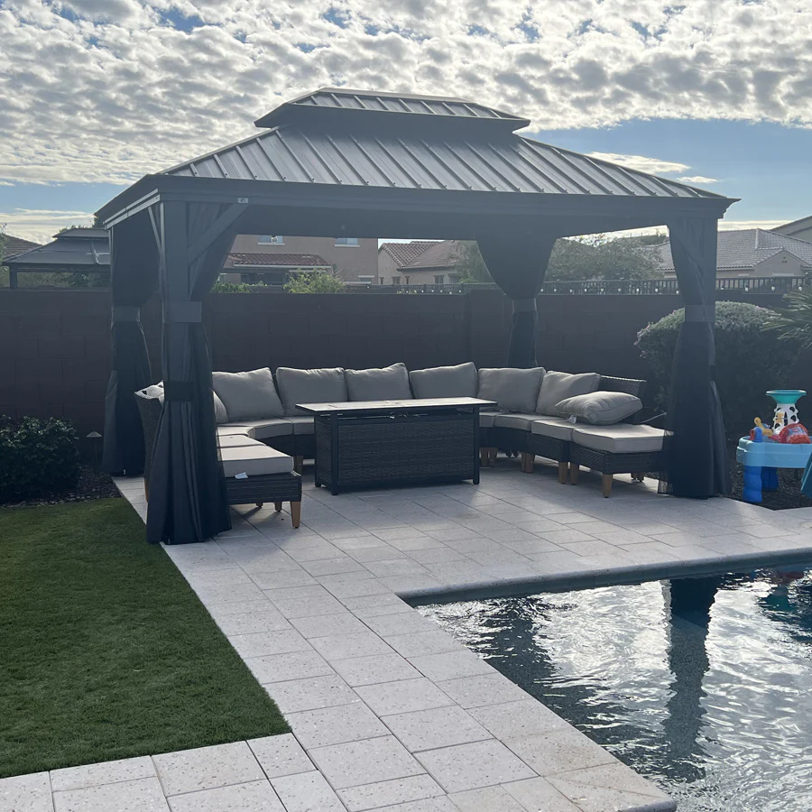 PURPLE LEAF Patio Gazebo for Backyard Grey Hardtop Galvanized Steel Roof Awning with String Lights-clear - Image 119