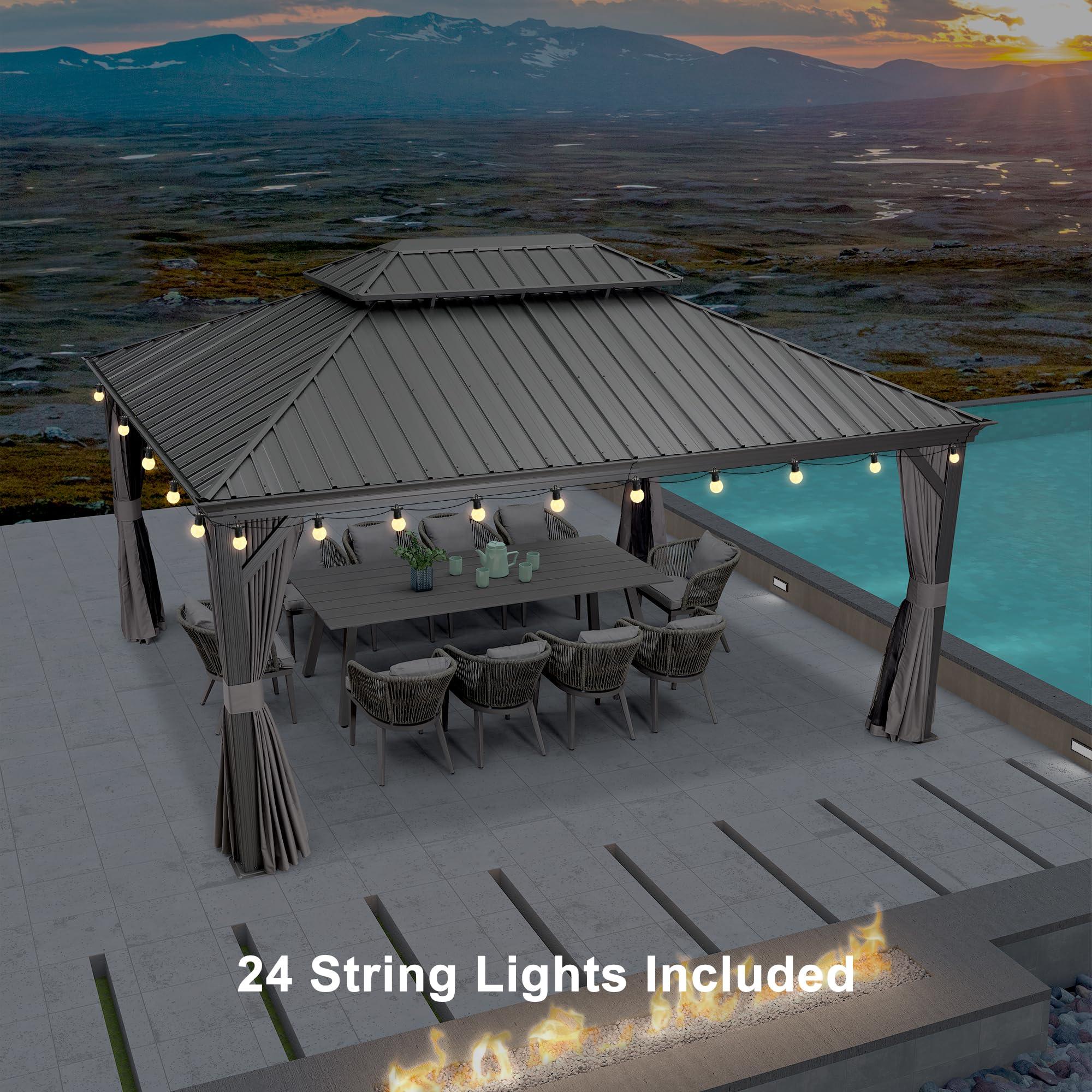 PURPLE LEAF Patio Gazebo for Backyard Grey Hardtop Galvanized Steel Roof Awning with String Lights-clear - Image 12