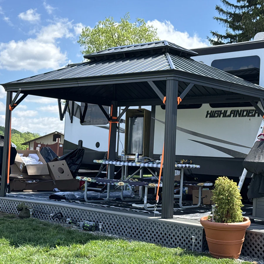 PURPLE LEAF Patio Gazebo for Backyard Grey Hardtop Galvanized Steel Roof Awning with String Lights-clear - Image 123